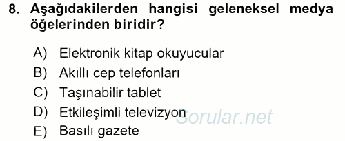 Küreselleşme ve Kültürlerarası İletişim 2017 - 2018 Dönem Sonu Sınavı 8.Soru