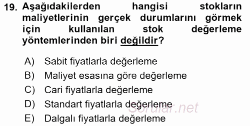 Sağlık Kurumlarında Operasyon Yönetimi 2017 - 2018 Dönem Sonu Sınavı 19.Soru