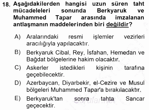 Büyük Selçuklu Tarihi 2016 - 2017 Ara Sınavı 18.Soru