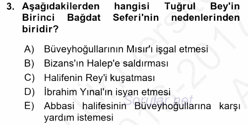 Büyük Selçuklu Tarihi 2016 - 2017 Ara Sınavı 3.Soru