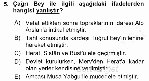 Büyük Selçuklu Tarihi 2016 - 2017 Ara Sınavı 5.Soru