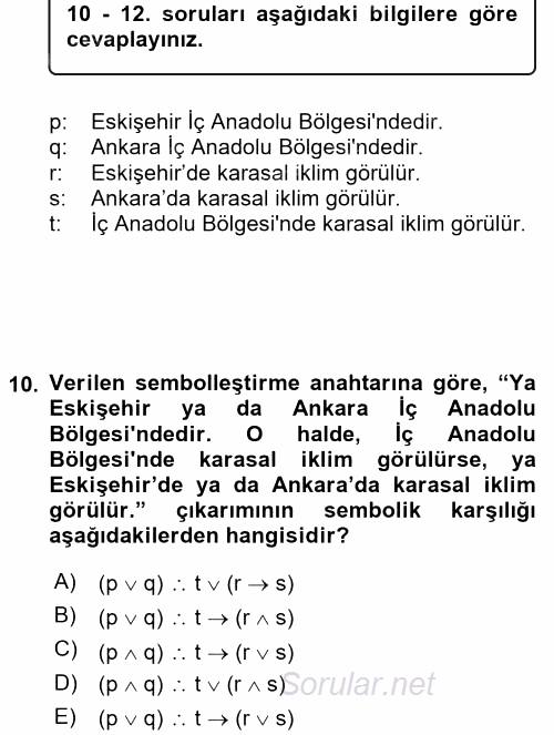 Sembolik Mantık 2015 - 2016 Ara Sınavı 10.Soru