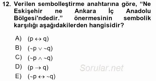 Sembolik Mantık 2015 - 2016 Ara Sınavı 12.Soru