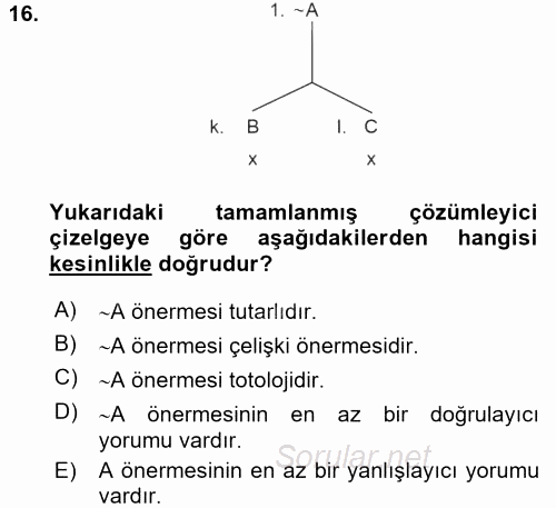 Sembolik Mantık 2015 - 2016 Ara Sınavı 16.Soru