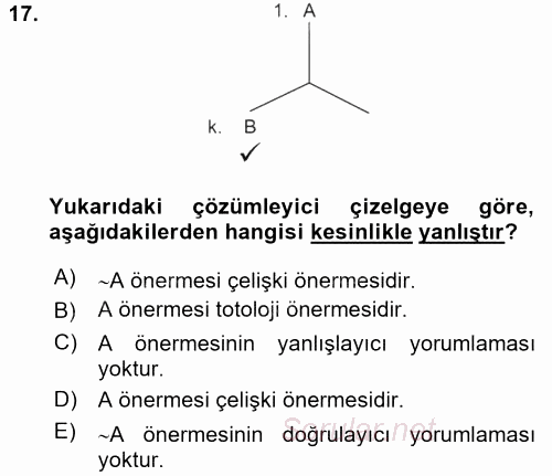 Sembolik Mantık 2015 - 2016 Ara Sınavı 17.Soru