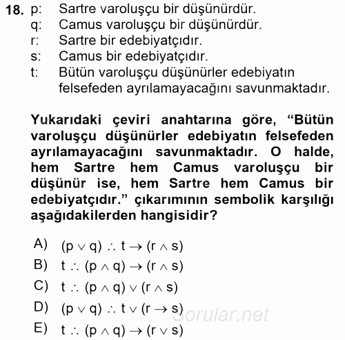 Sembolik Mantık 2015 - 2016 Ara Sınavı 18.Soru