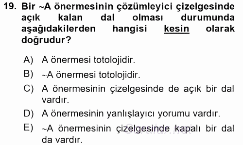 Sembolik Mantık 2015 - 2016 Ara Sınavı 19.Soru