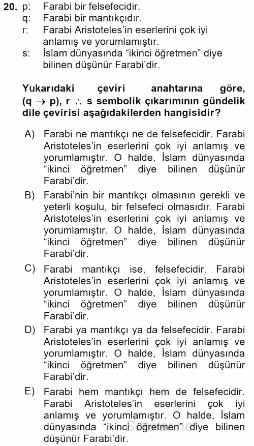 Sembolik Mantık 2015 - 2016 Ara Sınavı 20.Soru