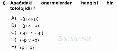 Sembolik Mantık 2015 - 2016 Ara Sınavı 6.Soru