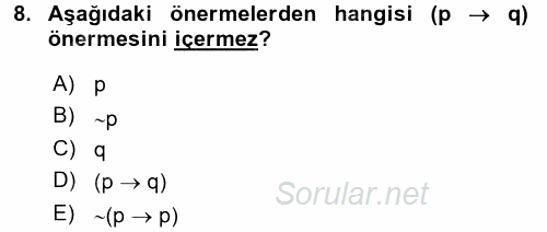 Sembolik Mantık 2015 - 2016 Ara Sınavı 8.Soru