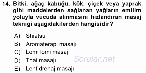 Termal ve Spa Hizmetleri 2015 - 2016 Tek Ders Sınavı 14.Soru