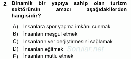 Termal ve Spa Hizmetleri 2015 - 2016 Tek Ders Sınavı 2.Soru