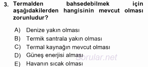 Termal ve Spa Hizmetleri 2015 - 2016 Tek Ders Sınavı 3.Soru