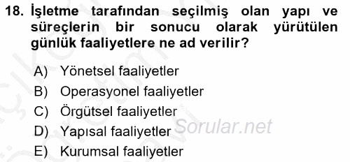 Maliyet Yönetimi 2016 - 2017 3 Ders Sınavı 18.Soru
