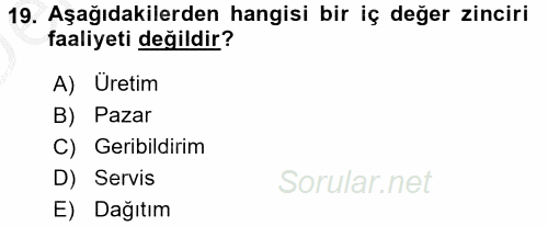Maliyet Yönetimi 2016 - 2017 3 Ders Sınavı 19.Soru