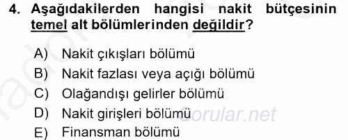 Maliyet Yönetimi 2016 - 2017 3 Ders Sınavı 4.Soru