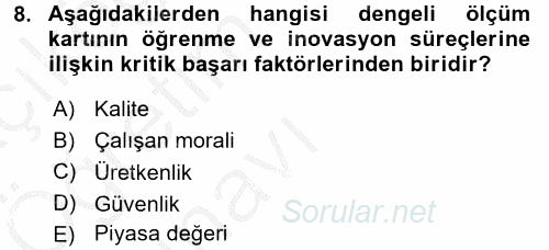 Maliyet Yönetimi 2016 - 2017 3 Ders Sınavı 8.Soru