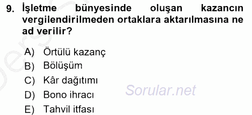 Maliyet Yönetimi 2016 - 2017 3 Ders Sınavı 9.Soru