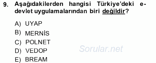 Kamu Yönetiminde Çağdaş Yaklaşımlar 2014 - 2015 Dönem Sonu Sınavı 9.Soru