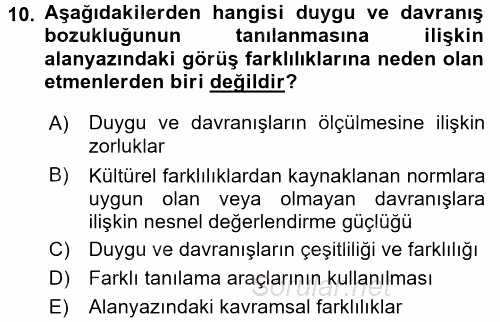 Bakıma Gereksinimi Olan Engelli Bireyler 2 2017 - 2018 Ara Sınavı 10.Soru