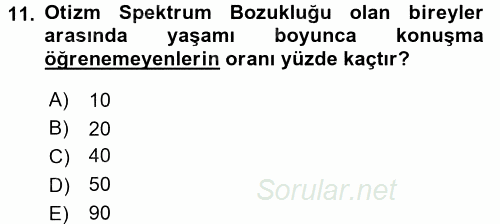 Bakıma Gereksinimi Olan Engelli Bireyler 2 2017 - 2018 Ara Sınavı 11.Soru