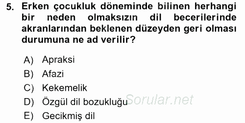 Bakıma Gereksinimi Olan Engelli Bireyler 2 2017 - 2018 Ara Sınavı 5.Soru