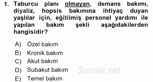 Temel Bakım Hizmetleri 2016 - 2017 3 Ders Sınavı 1.Soru