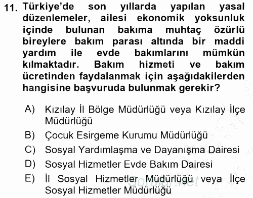 Temel Bakım Hizmetleri 2016 - 2017 3 Ders Sınavı 11.Soru