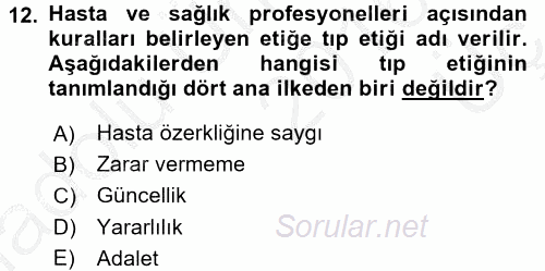 Temel Bakım Hizmetleri 2016 - 2017 3 Ders Sınavı 12.Soru