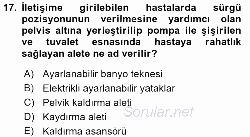 Temel Bakım Hizmetleri 2016 - 2017 3 Ders Sınavı 17.Soru