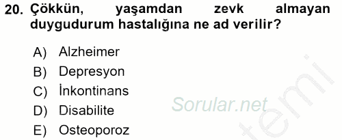Temel Bakım Hizmetleri 2016 - 2017 3 Ders Sınavı 20.Soru