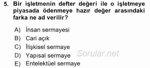 İnsan Kaynakları Yönetimi 2015 - 2016 Ara Sınavı 5.Soru