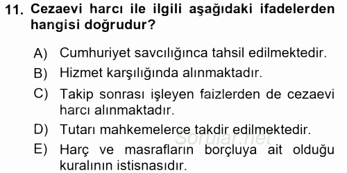 Damga Vergisi Ve Harçlar Bilgisi 2017 - 2018 3 Ders Sınavı 11.Soru