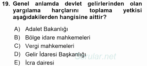 Damga Vergisi Ve Harçlar Bilgisi 2017 - 2018 3 Ders Sınavı 19.Soru