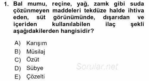 Temel Veteriner Farmakoloji ve Toksikoloji 2017 - 2018 Ara Sınavı 1.Soru