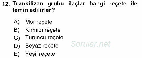 Temel Veteriner Farmakoloji ve Toksikoloji 2017 - 2018 Ara Sınavı 12.Soru