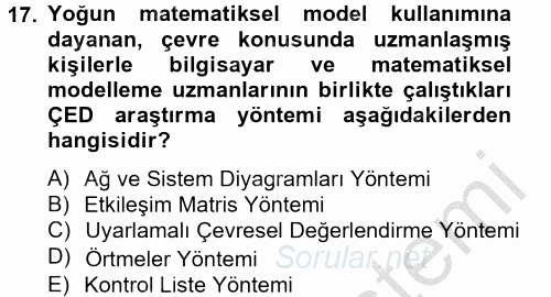 Enerji ve Çevre 2012 - 2013 Dönem Sonu Sınavı 17.Soru