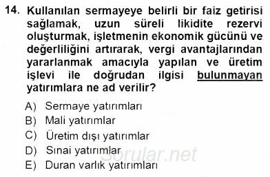 Girişim Finansmanı 2012 - 2013 Ara Sınavı 14.Soru