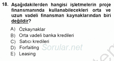 Girişim Finansmanı 2012 - 2013 Ara Sınavı 18.Soru