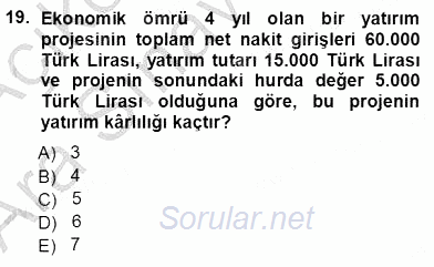 Girişim Finansmanı 2012 - 2013 Ara Sınavı 19.Soru