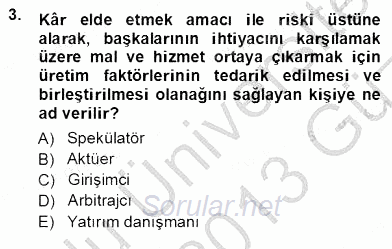 Girişim Finansmanı 2012 - 2013 Ara Sınavı 3.Soru
