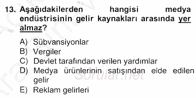 Medya Ekonomisi ve İşletmeciliği 2012 - 2013 Ara Sınavı 13.Soru
