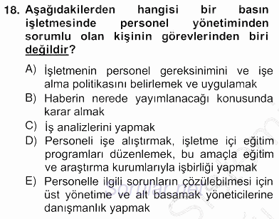 Medya Ekonomisi ve İşletmeciliği 2012 - 2013 Ara Sınavı 18.Soru