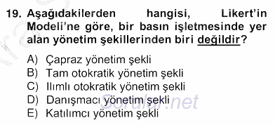 Medya Ekonomisi ve İşletmeciliği 2012 - 2013 Ara Sınavı 19.Soru