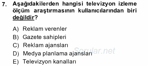 Radyo ve Televizyon İşletmeciliği 2014 - 2015 Tek Ders Sınavı 7.Soru