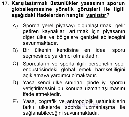 Spor Ekonomisi 2015 - 2016 Dönem Sonu Sınavı 17.Soru