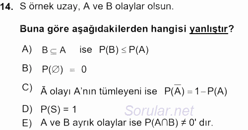 İstatistik 1 2015 - 2016 Ara Sınavı 14.Soru