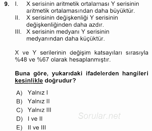 İstatistik 1 2015 - 2016 Ara Sınavı 9.Soru