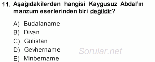 Türk Halk Şiiri 2013 - 2014 Dönem Sonu Sınavı 11.Soru