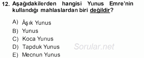 Türk Halk Şiiri 2013 - 2014 Dönem Sonu Sınavı 12.Soru